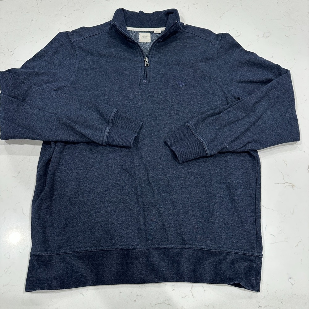 Dockers Mens Large Quarter Zip Pullover Sweatshirt Heather Navy Blue Cotton Blen